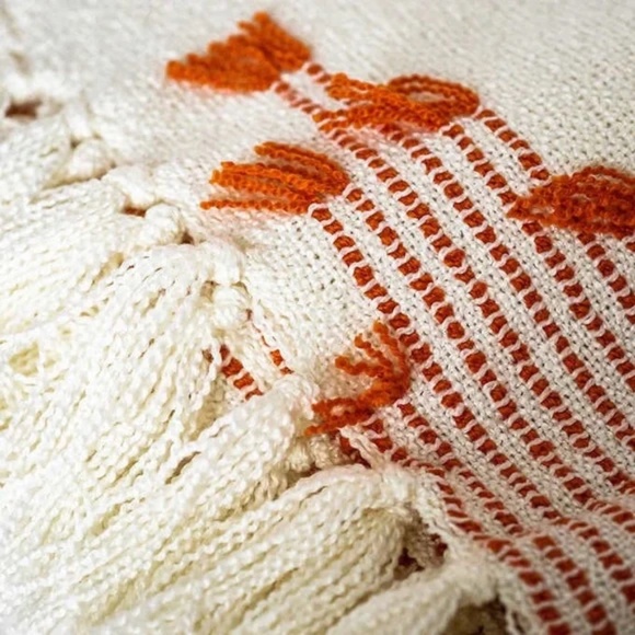 Revolution Home Boho Fringed Throw Cream White / Orange - Picture 3 of 5